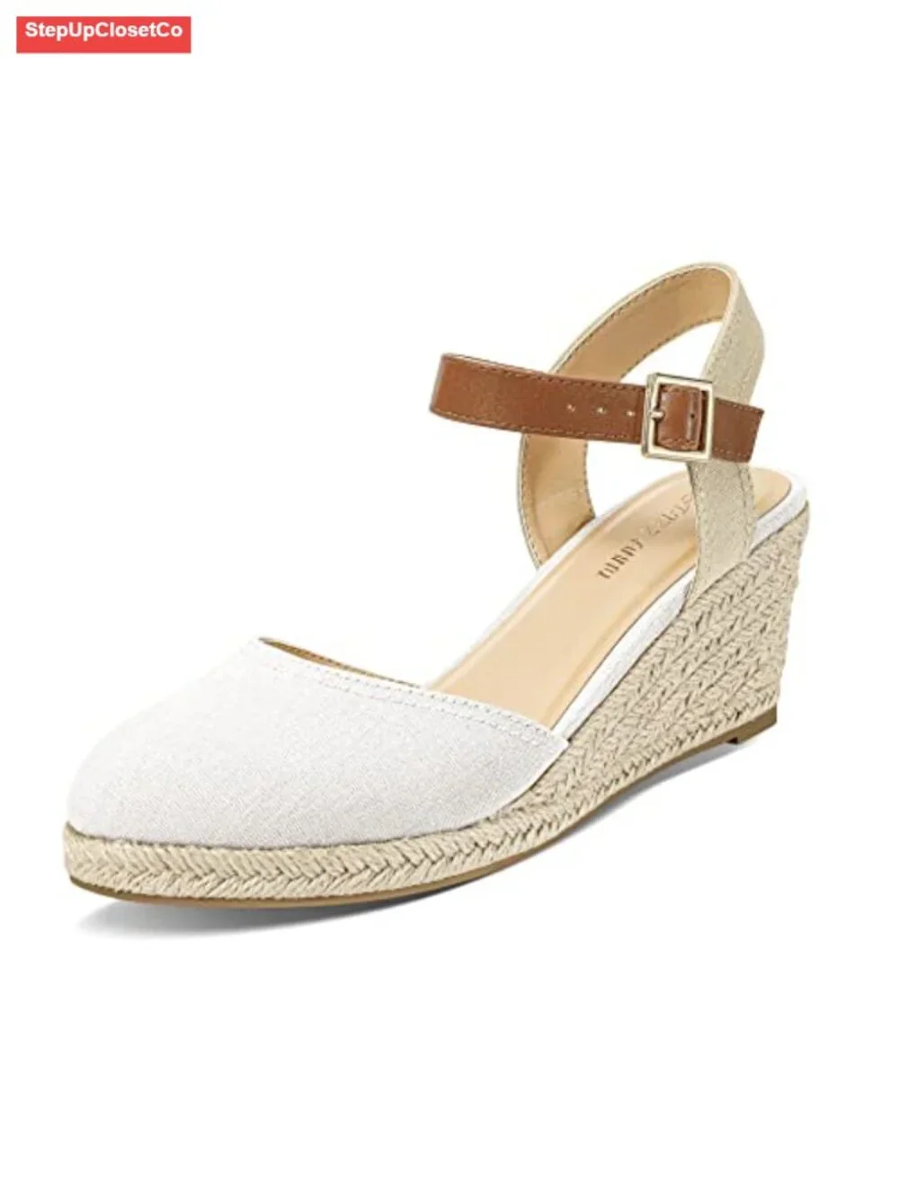 Espadrille Low Wedge Heel Sandals with Buckle Ankle Strap Closed Toe Platform